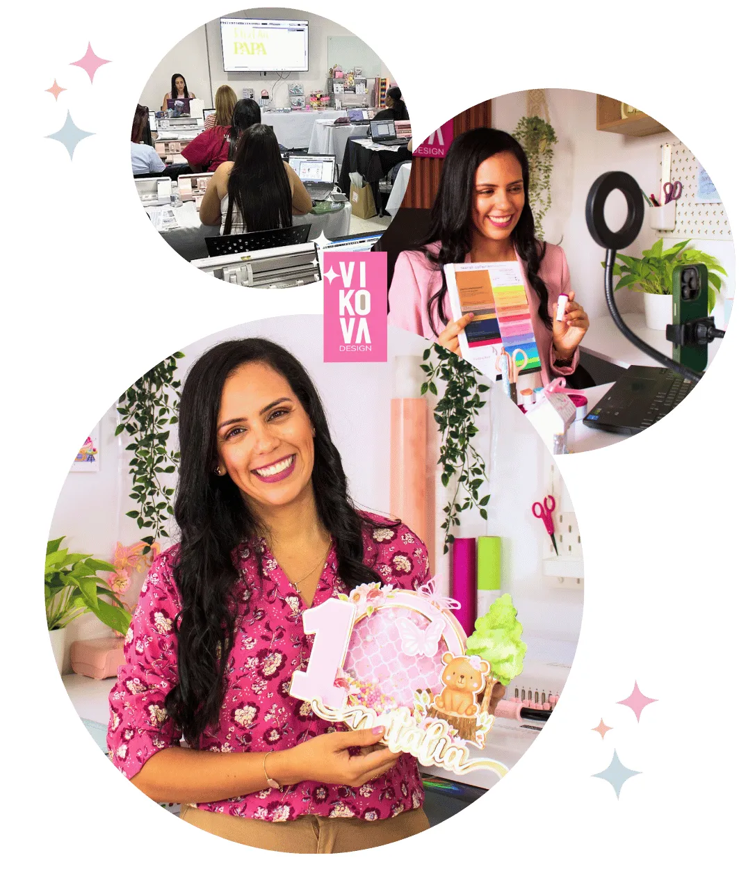 Vickie Gonzalez en su taller de Vikova Design, creando proyectos personalizados con su Cameo
